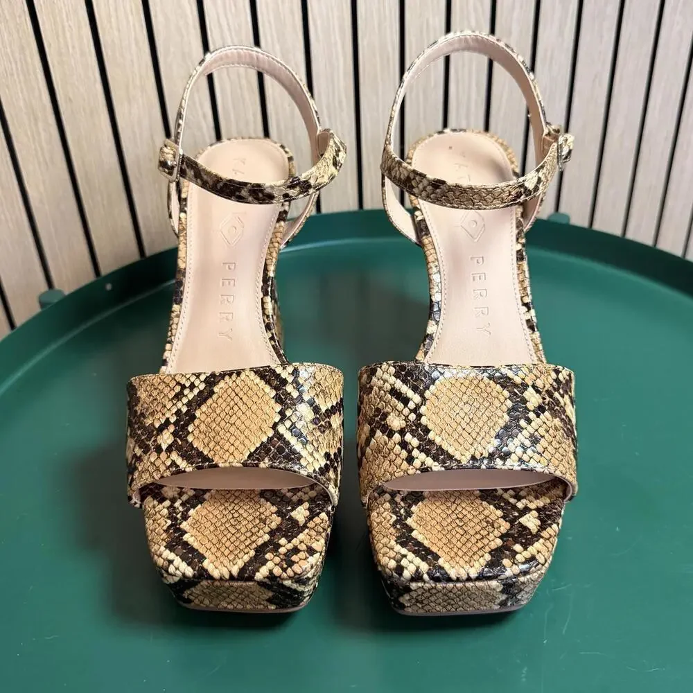 Katy Perry Collections The Square Open Sandal in Snake Print (Size 8, NWT)